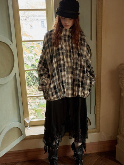 Plaid Pleated Stand-Up Collar Bud Jacket【s0000015638】