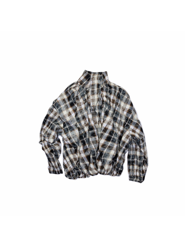 Plaid Pleated Stand-Up Collar Bud Jacket【s0000015638】