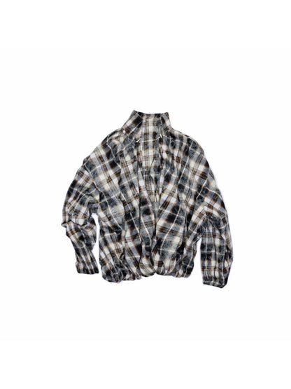 Plaid Pleated Stand-Up Collar Bud Jacket【s0000015638】
