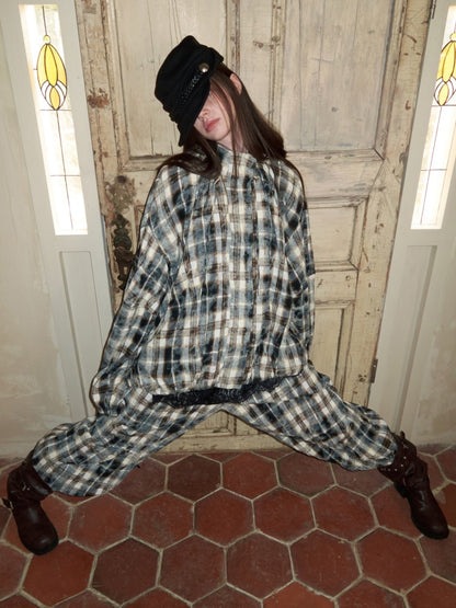 Plaid Pleated Stand-Up Collar Bud Jacket【s0000015638】