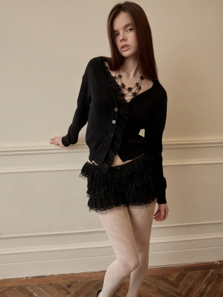 Patchwork Shirred Knit Cardigan【s0000015640】
