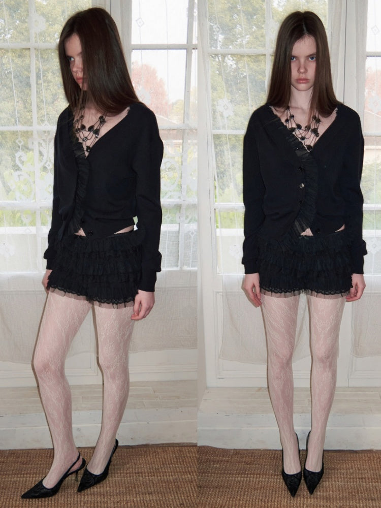 Patchwork Shirred Knit Cardigan【s0000015640】