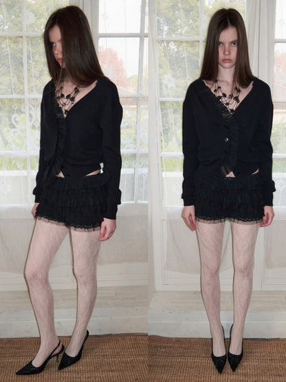 Patchwork Shirred Knit Cardigan【s0000015640】