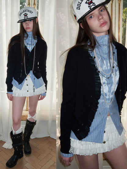 Patchwork Shirred Knit Cardigan【s0000015640】