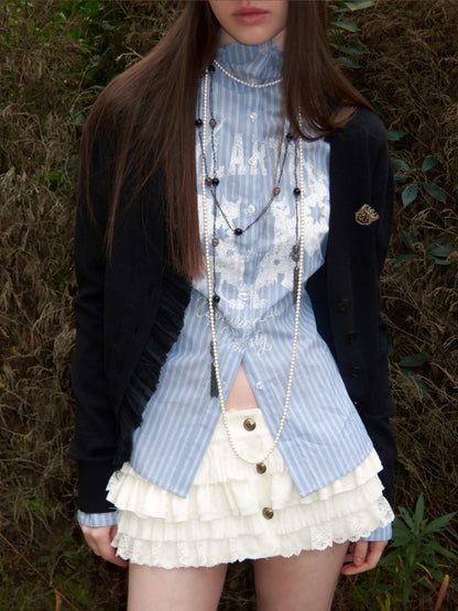 Patchwork Shirred Knit Cardigan【s0000015640】