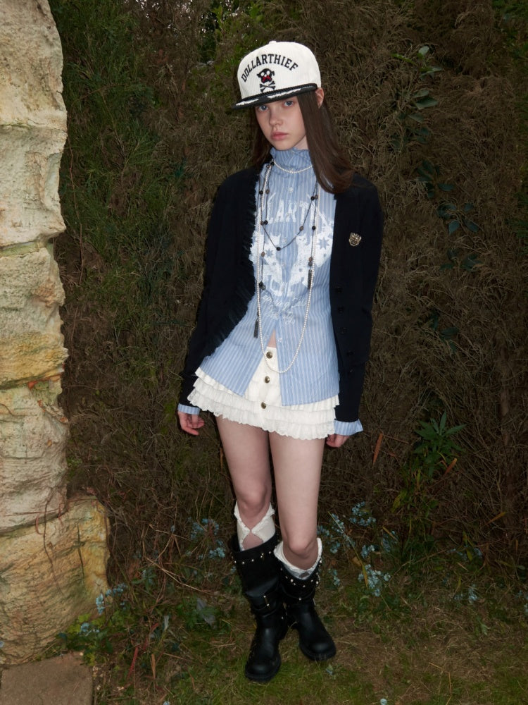 Patchwork Shirred Knit Cardigan【s0000015640】