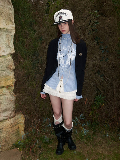 Patchwork Shirred Knit Cardigan【s0000015640】