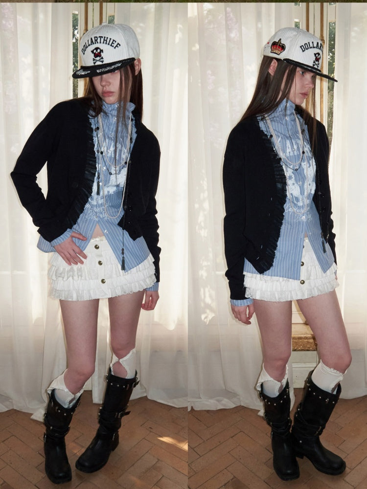 Patchwork Shirred Knit Cardigan【s0000015640】