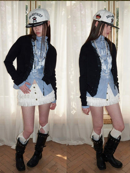Patchwork Shirred Knit Cardigan【s0000015640】