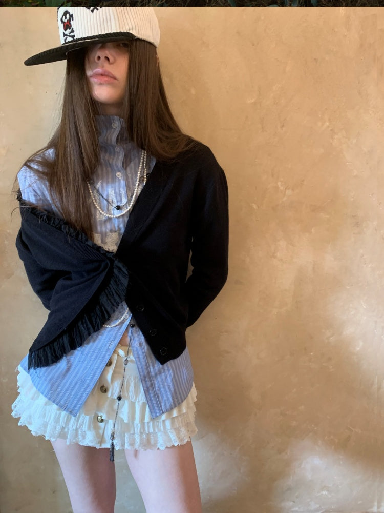 Patchwork Shirred Knit Cardigan【s0000015640】