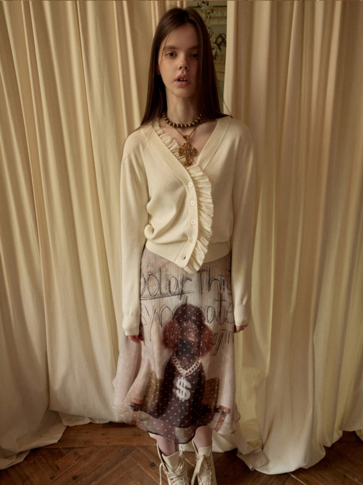 Patchwork Shirred Knit Cardigan【s0000015640】
