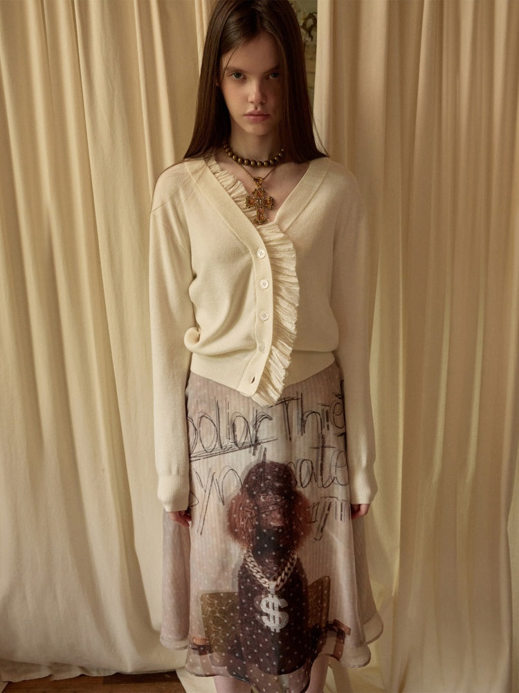 Patchwork Shirred Knit Cardigan【s0000015640】