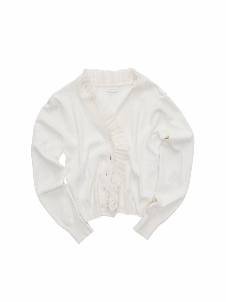 Patchwork Shirred Knit Cardigan【s0000015640】