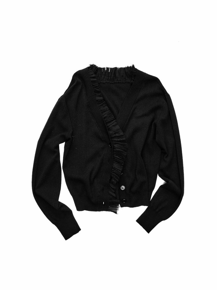 Patchwork Shirred Knit Cardigan【s0000015640】