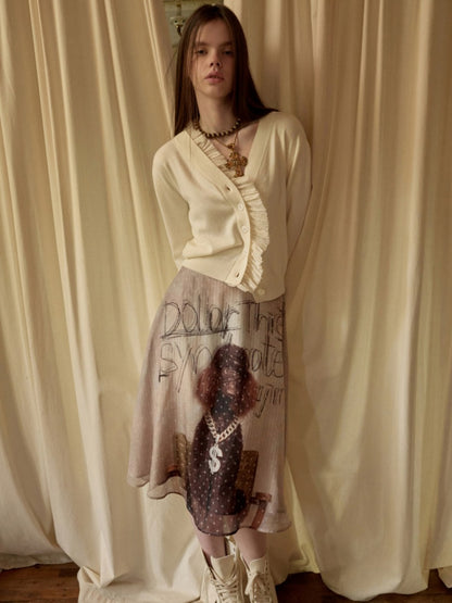 Patchwork Shirred Knit Cardigan【s0000015640】