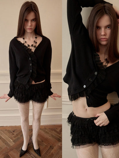 Patchwork Shirred Knit Cardigan【s0000015640】