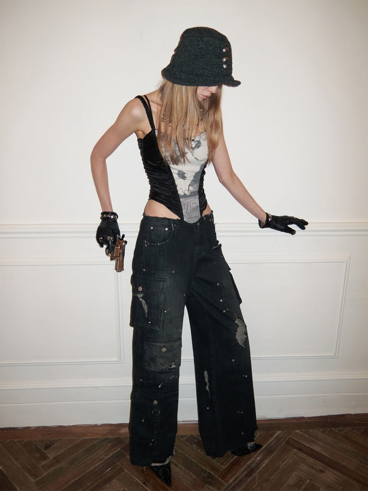 Multi-Pocket Workwear Feng Shui Wash Jeans【s0000015641】