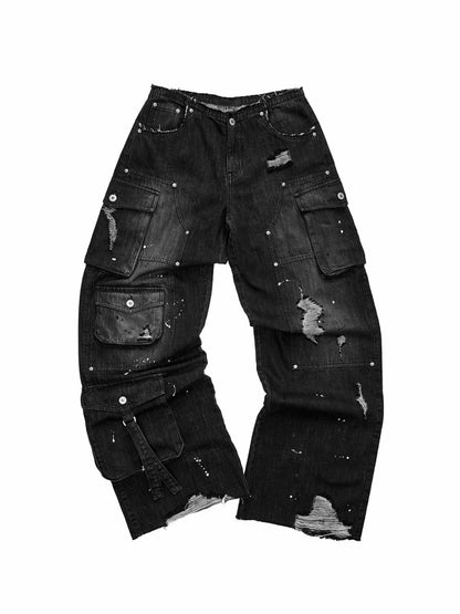 Multi-Pocket Workwear Feng Shui Wash Jeans【s0000015641】