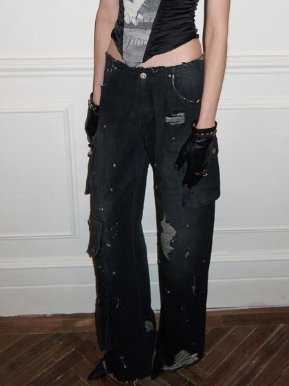 Multi-Pocket Workwear Feng Shui Wash Jeans【s0000015641】