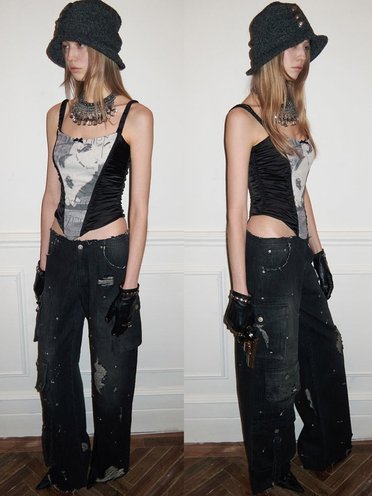 Multi-Pocket Workwear Feng Shui Wash Jeans【s0000015641】