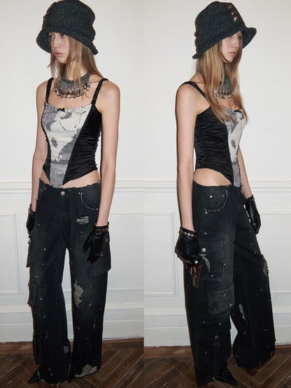 Multi-Pocket Workwear Feng Shui Wash Jeans【s0000015641】