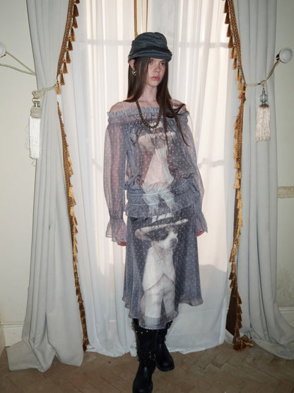 Dog Love One-Shoulder Print Slightly Transparent Chiffon Shirt【s0000015642】