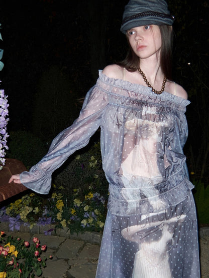 Dog Love One-Shoulder Print Slightly Transparent Chiffon Shirt【s0000015642】