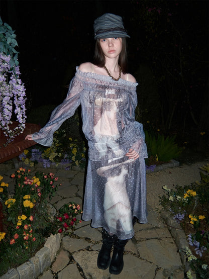 Dog Love One-Shoulder Print Slightly Transparent Chiffon Shirt【s0000015642】