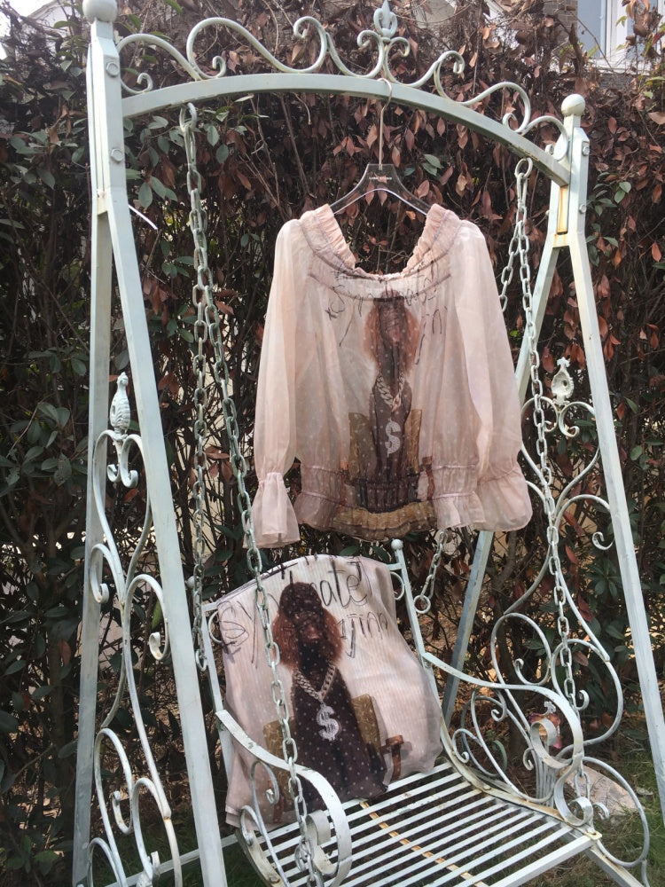 Dog Love One-Shoulder Print Slightly Transparent Chiffon Shirt【s0000015642】