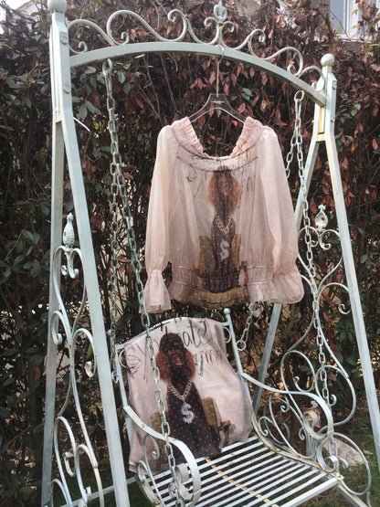 Dog Love One-Shoulder Print Slightly Transparent Chiffon Shirt【s0000015642】