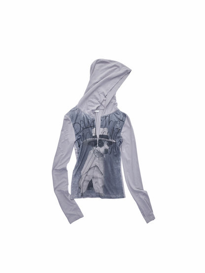 Dog Love Letter Print Hooded Zipper Long Sleeve T-Shirt【s0000015643】