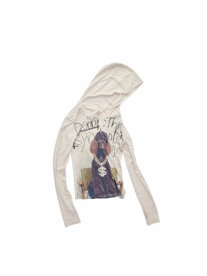 Dog Love Letter Print Hooded Zipper Long Sleeve T-Shirt【s0000015643】