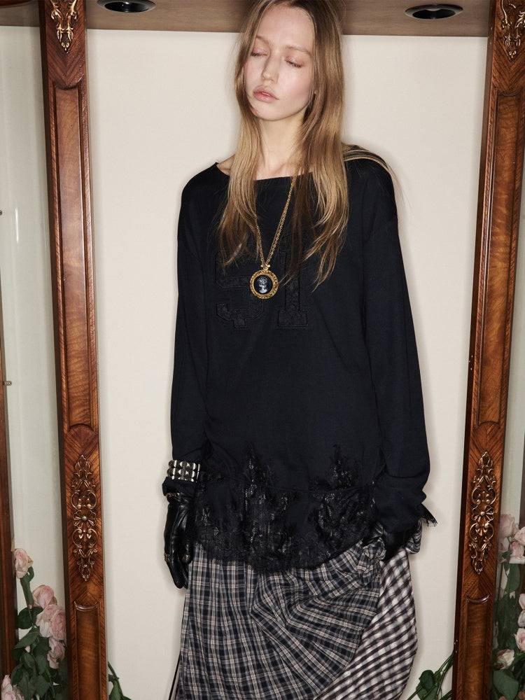 Applique Embroidered Hem Lace Paneled T-Shirt【s0000015644】