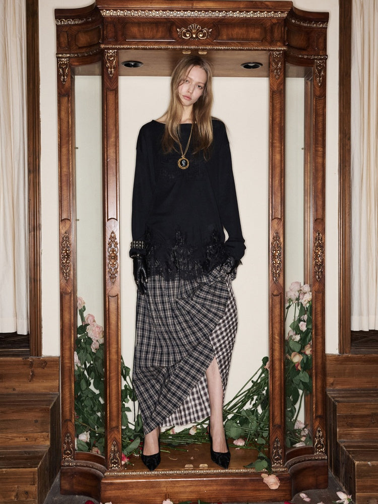 Applique Embroidered Hem Lace Paneled T-Shirt【s0000015644】