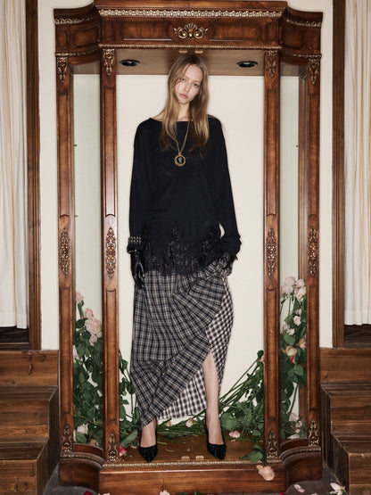 Applique Embroidered Hem Lace Paneled T-Shirt【s0000015644】