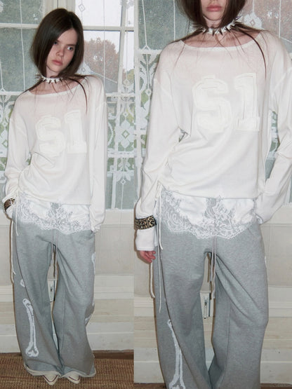 Applique Embroidered Hem Lace Paneled T-Shirt【s0000015644】