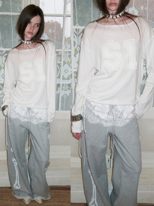 Applique Embroidered Hem Lace Paneled T-Shirt【s0000015644】