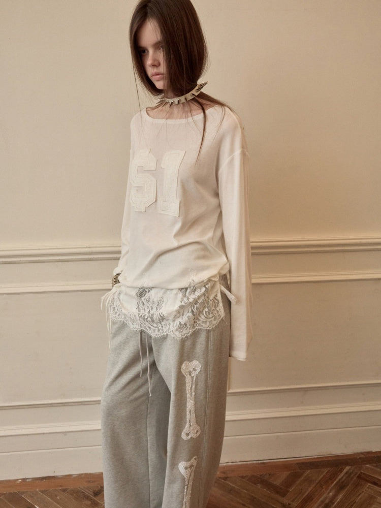 Applique Embroidered Hem Lace Paneled T-Shirt【s0000015644】