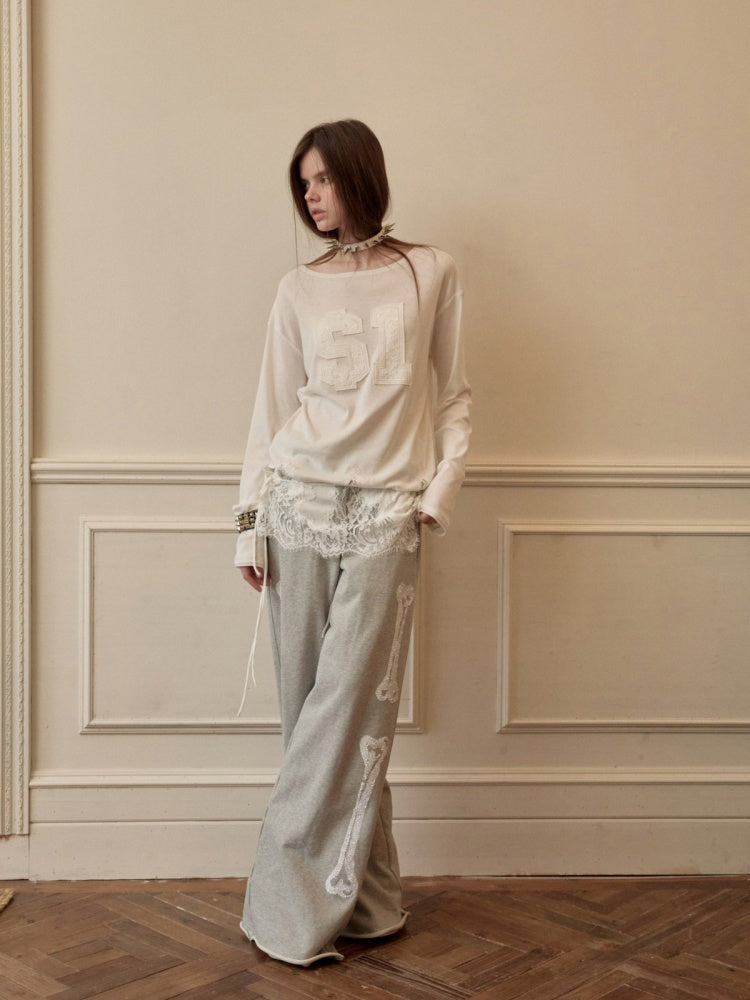 Applique Embroidered Hem Lace Paneled T-Shirt【s0000015644】