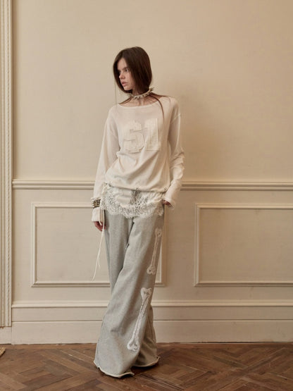 Applique Embroidered Hem Lace Paneled T-Shirt【s0000015644】