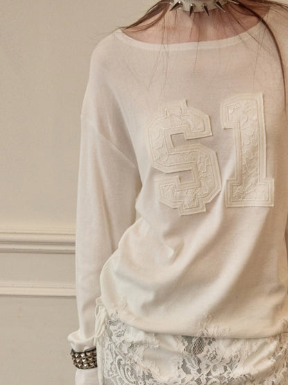Applique Embroidered Hem Lace Paneled T-Shirt【s0000015644】