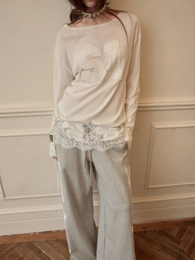 Applique Embroidered Hem Lace Paneled T-Shirt【s0000015644】