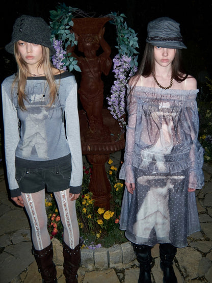 Cat & Dog Love One-Word Collar Faux Layered Printed T-shirt【s0000015646】