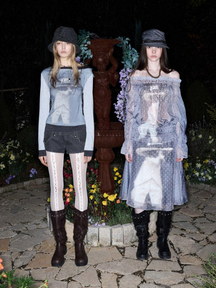 Cat & Dog Love One-Word Collar Faux Layered Printed T-shirt【s0000015646】