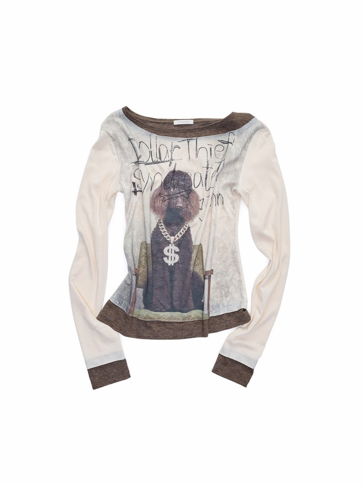 Cat & Dog Love One-Word Collar Faux Layered Printed T-shirt【s0000015646】