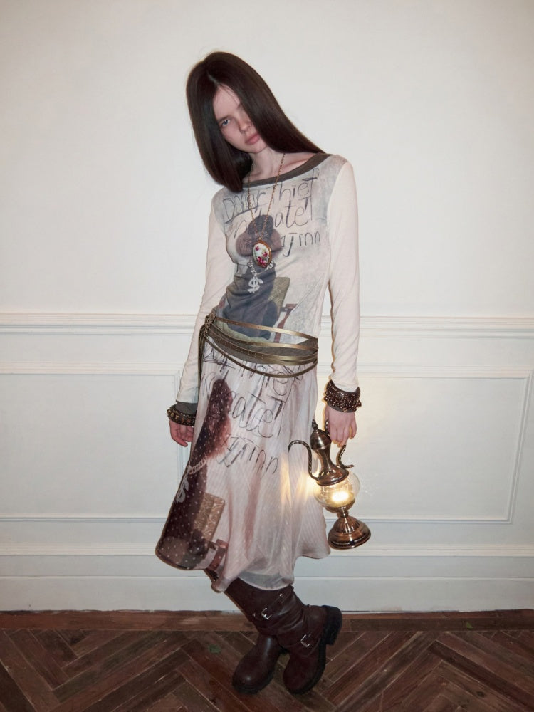 Cat & Dog Love One-Word Collar Faux Layered Printed T-shirt【s0000015646】