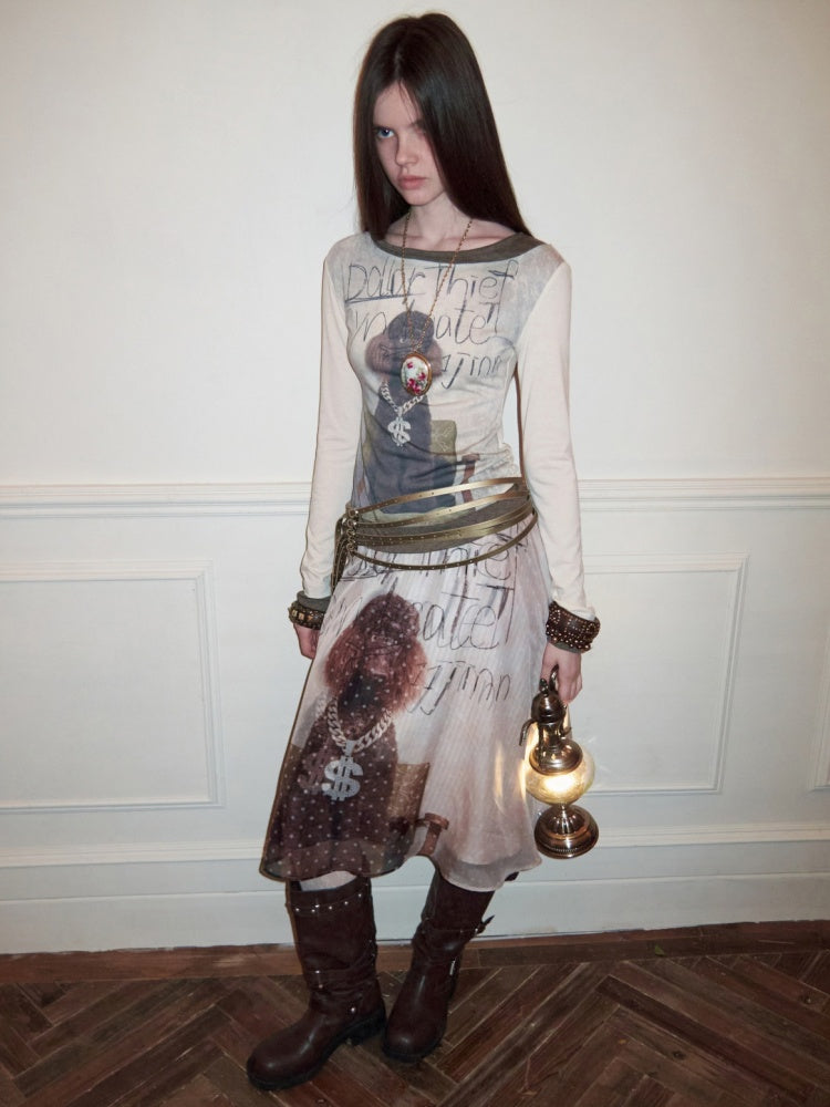 Cat & Dog Love One-Word Collar Faux Layered Printed T-shirt【s0000015646】