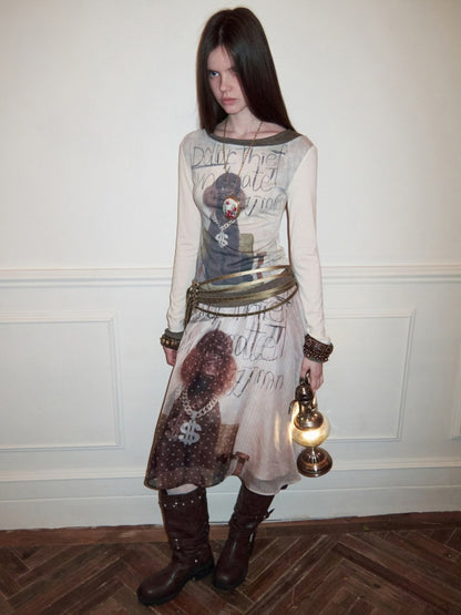 Cat & Dog Love One-Word Collar Faux Layered Printed T-shirt【s0000015646】