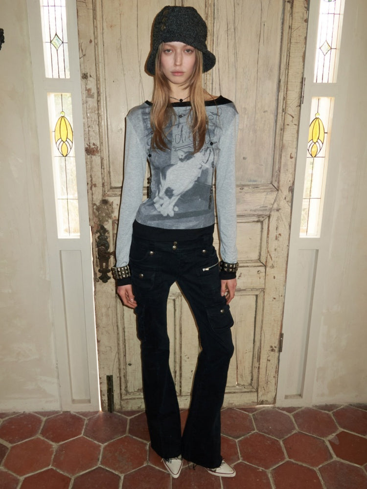 Cat & Dog Love One-Word Collar Faux Layered Printed T-shirt【s0000015646】