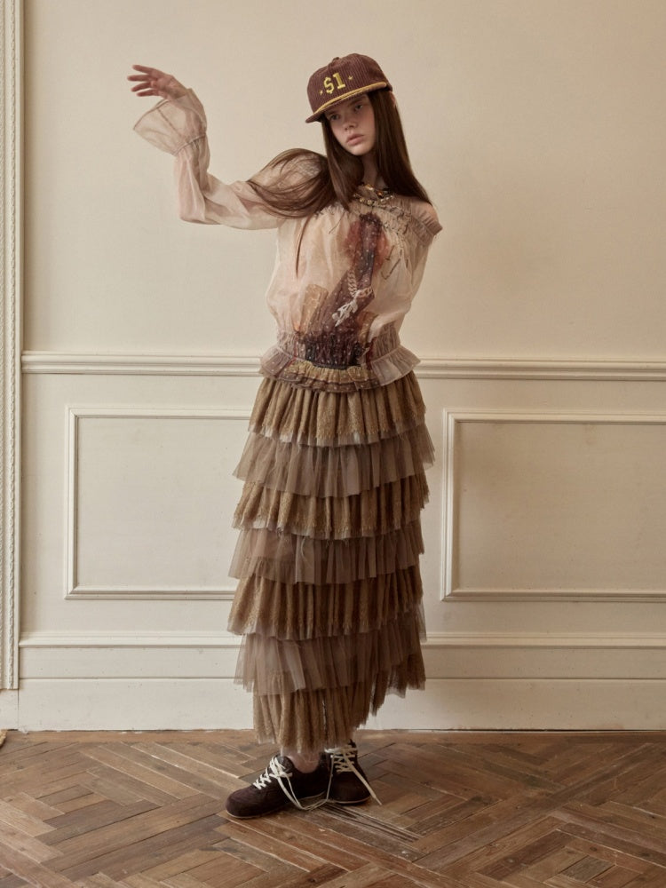 Lace Multi-Layer Mesh Patchwork Cake Skirt【s0000015649】